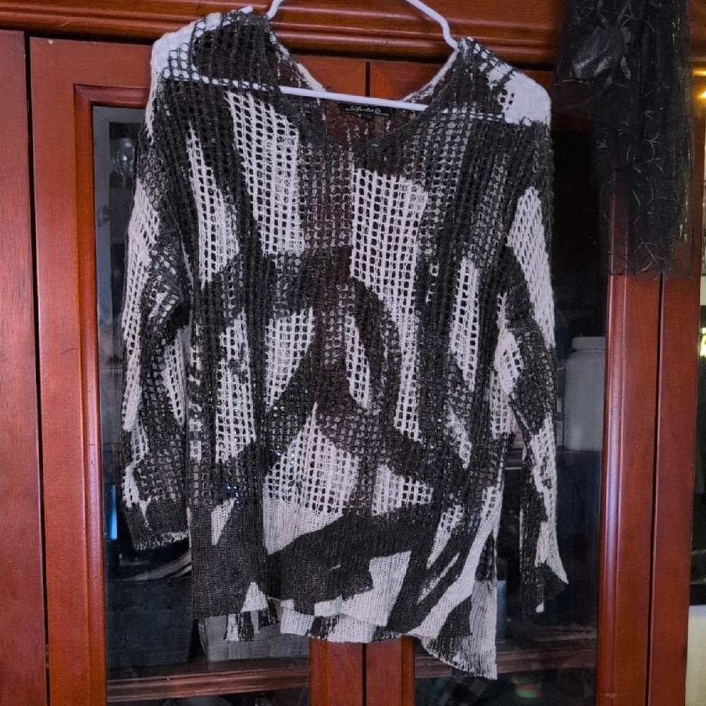 Charlies Black and White Crew Neck Sweater